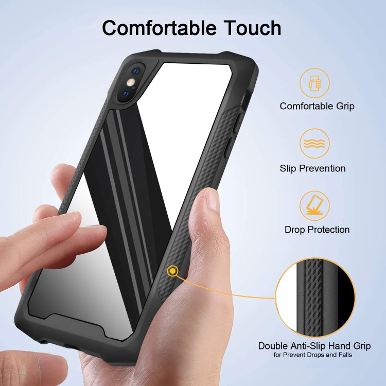 For iPhone XS Max Stainless Steel Metal PC Back Cover + TPU Heavy Duty Armor Shockproof Case
