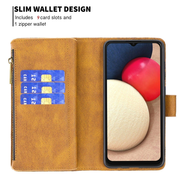 For Samsung Galaxy A02s Flying Butterfly Embossing Pattern Zipper Horizontal Flip Leather Case with Holder & Card Slots & Wallet