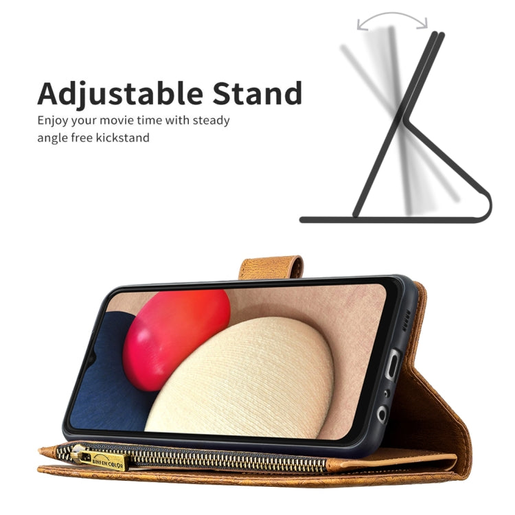 For Samsung Galaxy A02s Flying Butterfly Embossing Pattern Zipper Horizontal Flip Leather Case with Holder & Card Slots & Wallet