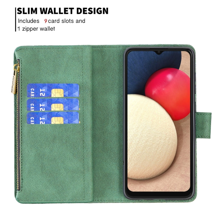 For Samsung Galaxy A02s Flying Butterfly Embossing Pattern Zipper Horizontal Flip Leather Case with Holder & Card Slots & Wallet