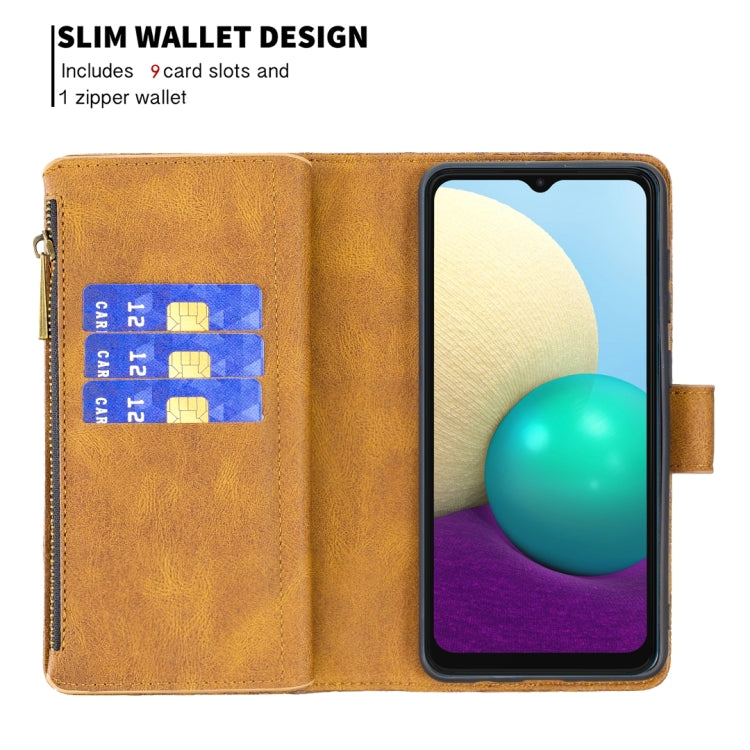 For Samsung Galaxy A02 Flying Butterfly Embossing Pattern Zipper Horizontal Flip Leather Case with Holder & Card Slots & Wallet