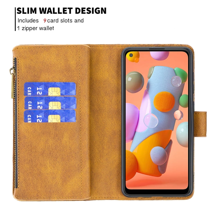 For Samsung Galaxy A11 Flying Butterfly Embossing Pattern Zipper Horizontal Flip Leather Case with Holder & Card Slots & Wallet