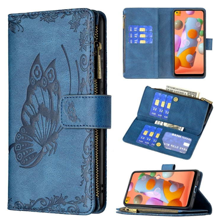 For Samsung Galaxy A11 Flying Butterfly Embossing Pattern Zipper Horizontal Flip Leather Case with Holder & Card Slots & Wallet
