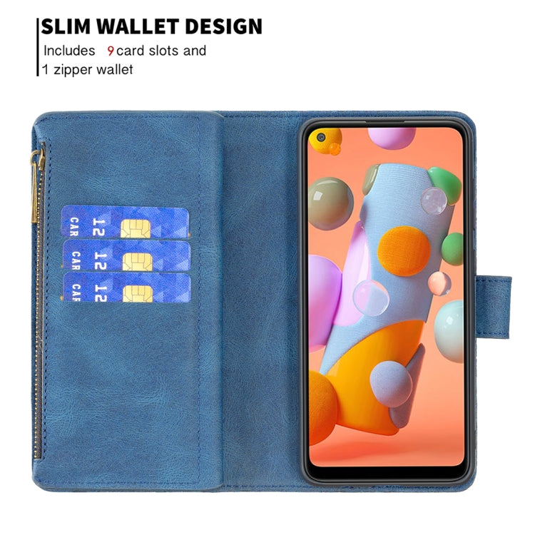 For Samsung Galaxy A11 Flying Butterfly Embossing Pattern Zipper Horizontal Flip Leather Case with Holder & Card Slots & Wallet