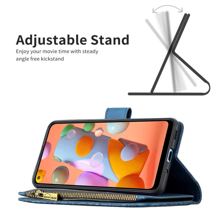 For Samsung Galaxy A11 Flying Butterfly Embossing Pattern Zipper Horizontal Flip Leather Case with Holder & Card Slots & Wallet