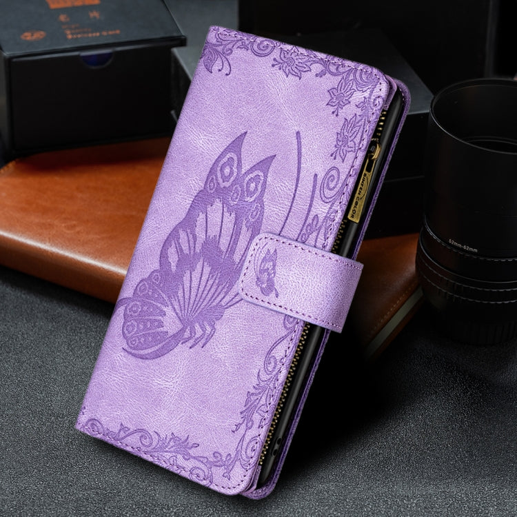 For Samsung Galaxy A12 Flying Butterfly Embossing Pattern Zipper Horizontal Flip Leather Case with Holder & Card Slots & Wallet