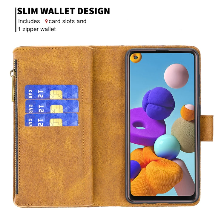 For Samsung Galaxy A21s Flying Butterfly Embossing Pattern Zipper Horizontal Flip Leather Case with Holder & Card Slots & Wallet