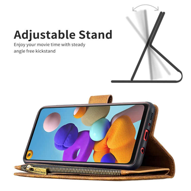 For Samsung Galaxy A21s Flying Butterfly Embossing Pattern Zipper Horizontal Flip Leather Case with Holder & Card Slots & Wallet