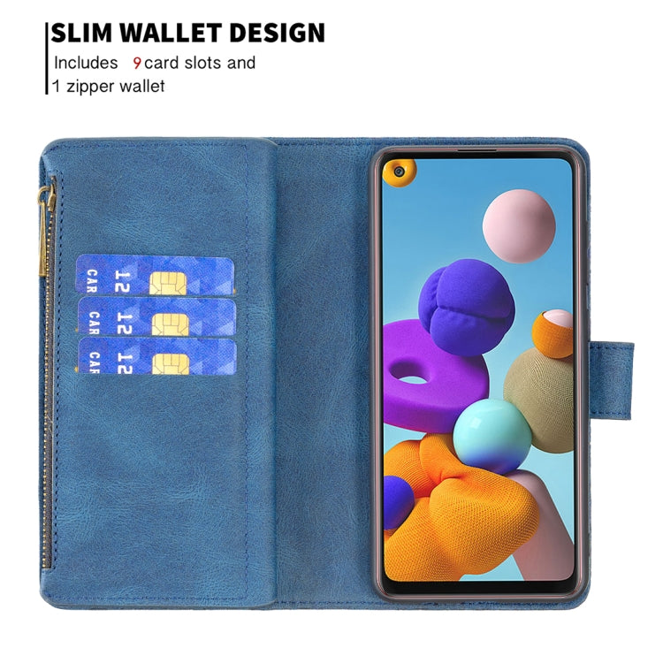 For Samsung Galaxy A21s Flying Butterfly Embossing Pattern Zipper Horizontal Flip Leather Case with Holder & Card Slots & Wallet