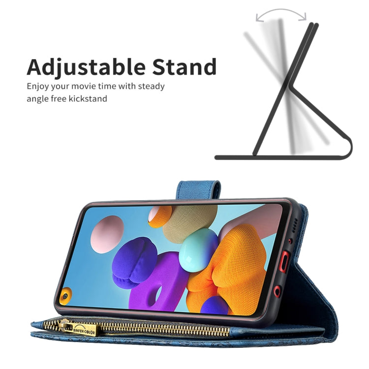 For Samsung Galaxy A21s Flying Butterfly Embossing Pattern Zipper Horizontal Flip Leather Case with Holder & Card Slots & Wallet