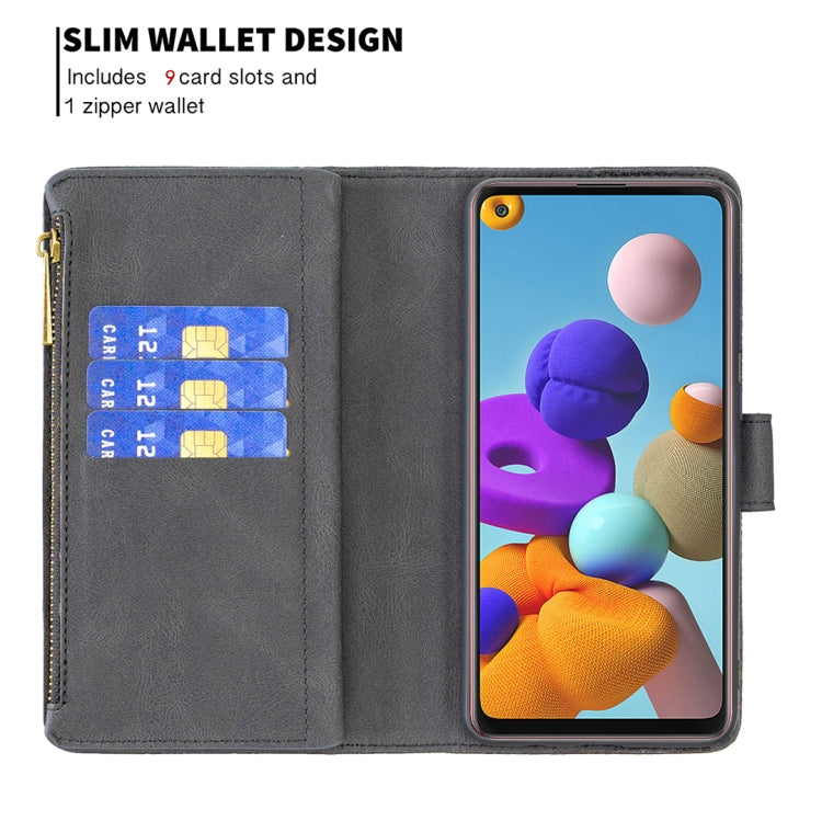 For Samsung Galaxy A21s Flying Butterfly Embossing Pattern Zipper Horizontal Flip Leather Case with Holder & Card Slots & Wallet