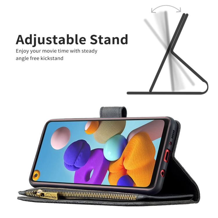 For Samsung Galaxy A21s Flying Butterfly Embossing Pattern Zipper Horizontal Flip Leather Case with Holder & Card Slots & Wallet