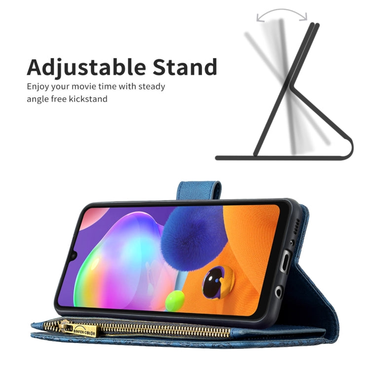 For Samsung Galaxy A31 Flying Butterfly Embossing Pattern Zipper Horizontal Flip Leather Case with Holder & Card Slots & Wallet