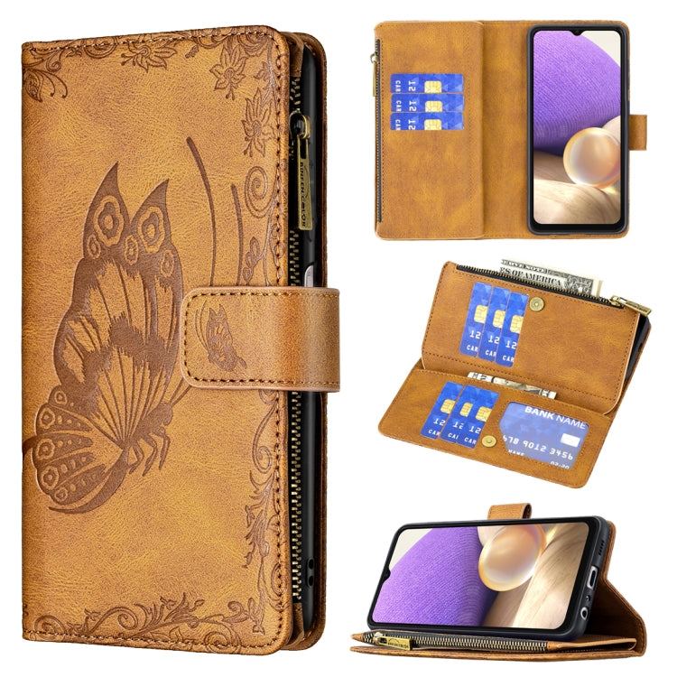 For Samsung Galaxy A32 5G Flying Butterfly Embossing Pattern Zipper Horizontal Flip Leather Case with Holder & Card Slots & Wallet