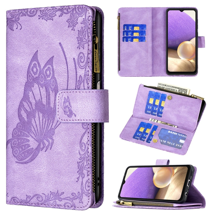 For Samsung Galaxy A32 5G Flying Butterfly Embossing Pattern Zipper Horizontal Flip Leather Case with Holder & Card Slots & Wallet