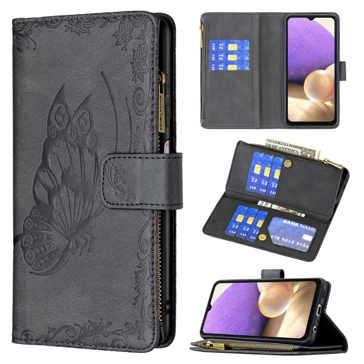 For Samsung Galaxy A32 5G Flying Butterfly Embossing Pattern Zipper Horizontal Flip Leather Case with Holder & Card Slots & Wallet
