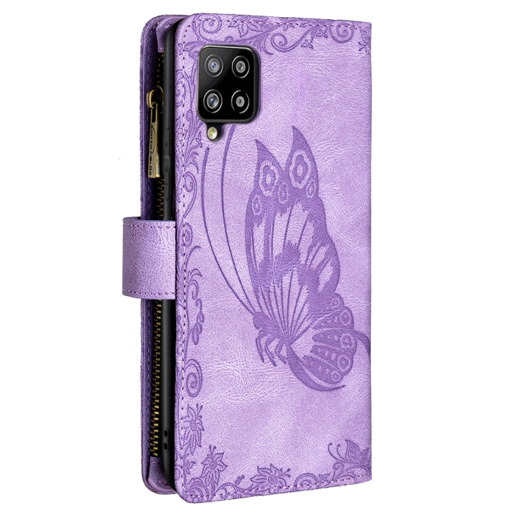 For Samsung Galaxy A42 Flying Butterfly Embossing Pattern Zipper Horizontal Flip Leather Case with Holder & Card Slots & Wallet
