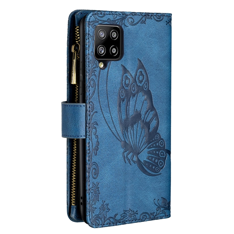 For Samsung Galaxy A42 Flying Butterfly Embossing Pattern Zipper Horizontal Flip Leather Case with Holder & Card Slots & Wallet
