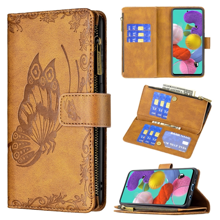 For Samsung Galaxy A51 4G Flying Butterfly Embossing Pattern Zipper Horizontal Flip Leather Case with Holder & Card Slots & Wallet