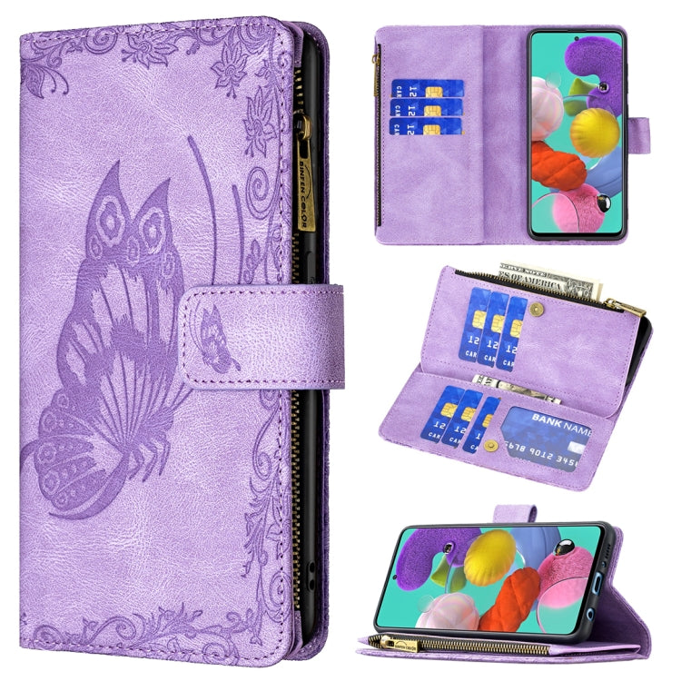 For Samsung Galaxy A51 4G Flying Butterfly Embossing Pattern Zipper Horizontal Flip Leather Case with Holder & Card Slots & Wallet
