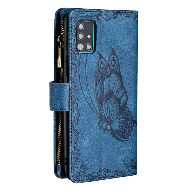 For Samsung Galaxy A51 4G Flying Butterfly Embossing Pattern Zipper Horizontal Flip Leather Case with Holder & Card Slots & Wallet