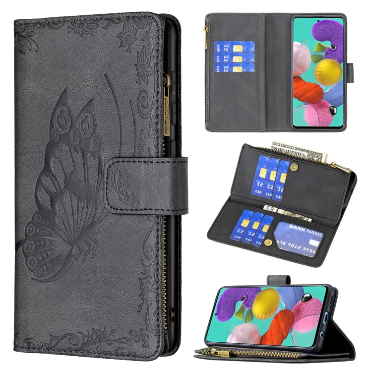 For Samsung Galaxy A51 4G Flying Butterfly Embossing Pattern Zipper Horizontal Flip Leather Case with Holder & Card Slots & Wallet