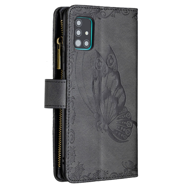 For Samsung Galaxy A51 4G Flying Butterfly Embossing Pattern Zipper Horizontal Flip Leather Case with Holder & Card Slots & Wallet
