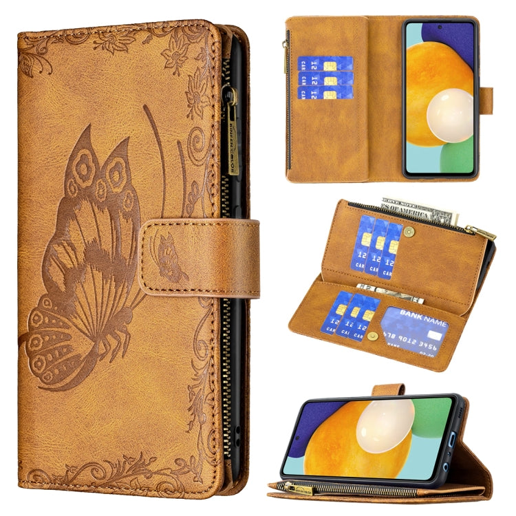 For Samsung Galaxy A52 4G / 5G Flying Butterfly Embossing Pattern Zipper Horizontal Flip Leather Case with Holder & Card Slots & Wallet