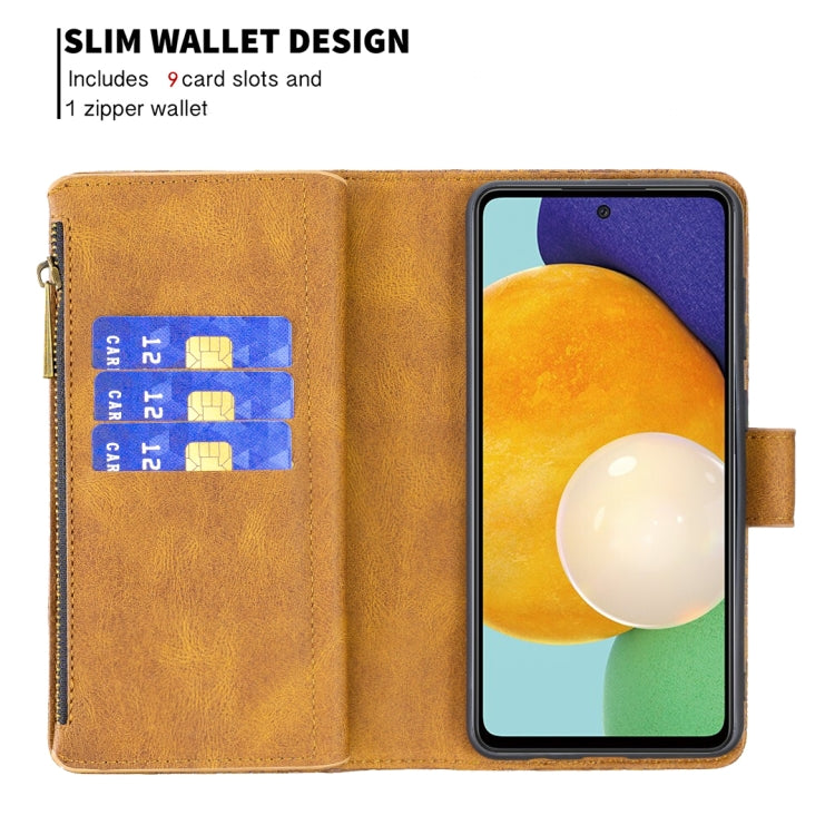 For Samsung Galaxy A52 4G / 5G Flying Butterfly Embossing Pattern Zipper Horizontal Flip Leather Case with Holder & Card Slots & Wallet