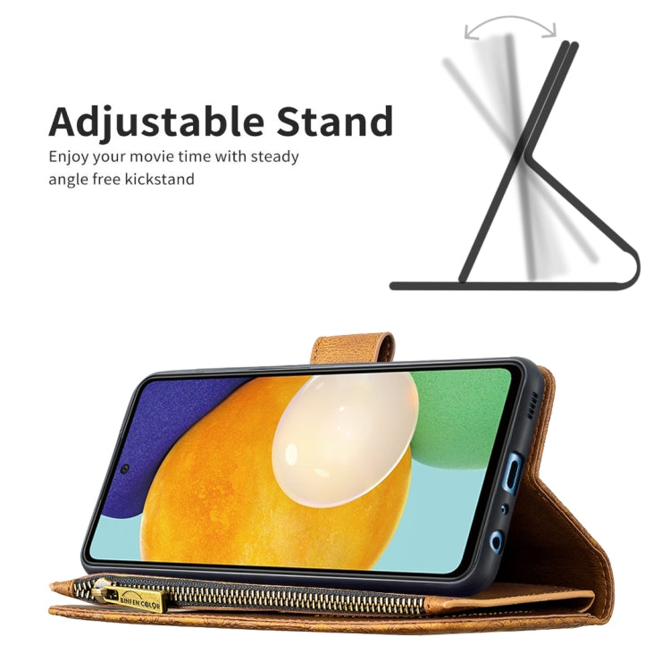 For Samsung Galaxy A52 4G / 5G Flying Butterfly Embossing Pattern Zipper Horizontal Flip Leather Case with Holder & Card Slots & Wallet