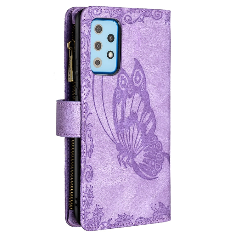For Samsung Galaxy A52 4G / 5G Flying Butterfly Embossing Pattern Zipper Horizontal Flip Leather Case with Holder & Card Slots & Wallet