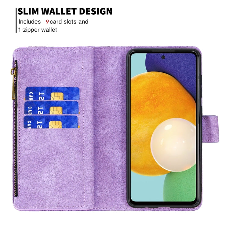 For Samsung Galaxy A52 4G / 5G Flying Butterfly Embossing Pattern Zipper Horizontal Flip Leather Case with Holder & Card Slots & Wallet