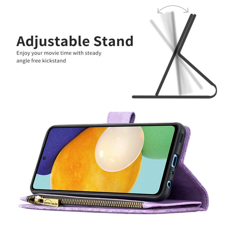 For Samsung Galaxy A52 4G / 5G Flying Butterfly Embossing Pattern Zipper Horizontal Flip Leather Case with Holder & Card Slots & Wallet