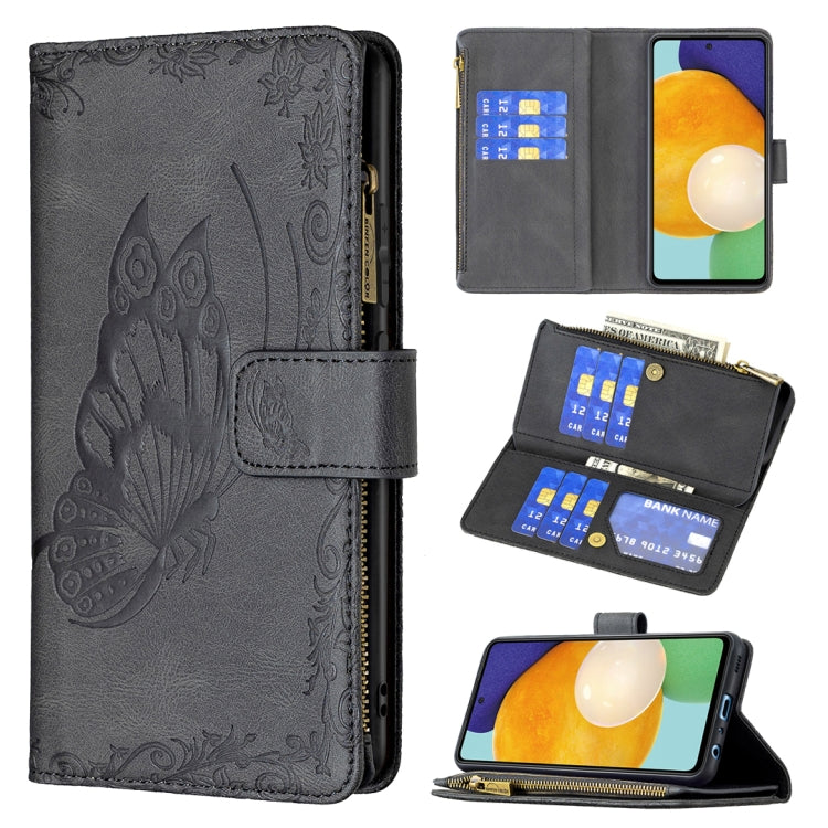 For Samsung Galaxy A52 4G / 5G Flying Butterfly Embossing Pattern Zipper Horizontal Flip Leather Case with Holder & Card Slots & Wallet