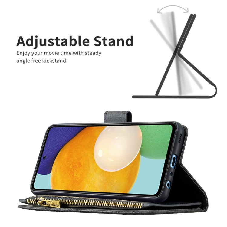 For Samsung Galaxy A52 4G / 5G Flying Butterfly Embossing Pattern Zipper Horizontal Flip Leather Case with Holder & Card Slots & Wallet