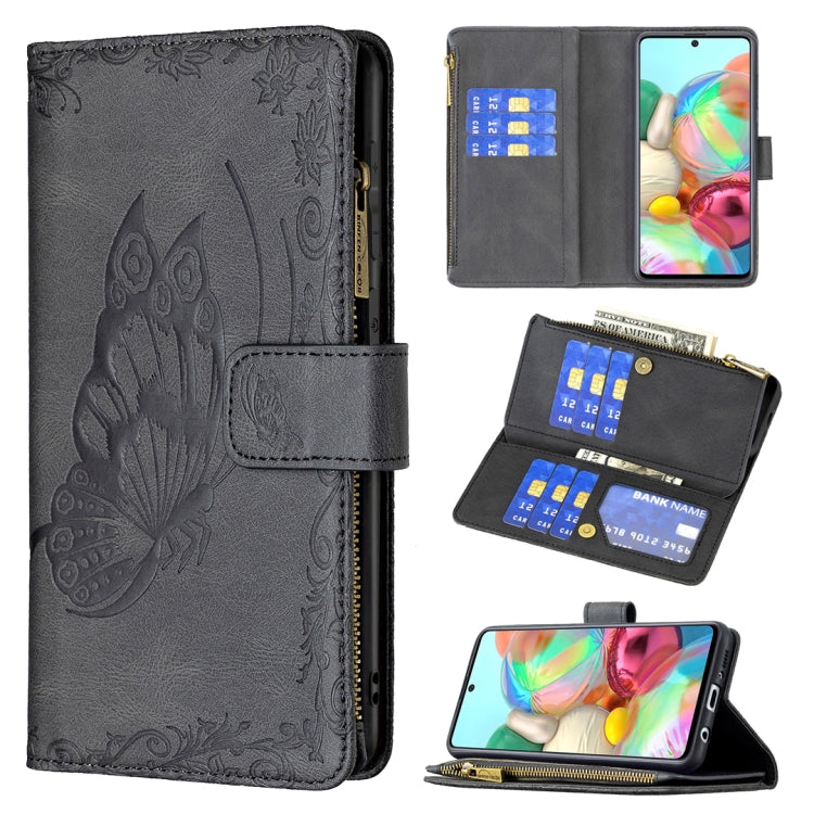 For Samsung Galaxy A71 4G Flying Butterfly Embossing Pattern Zipper Horizontal Flip Leather Case with Holder & Card Slots & Wallet