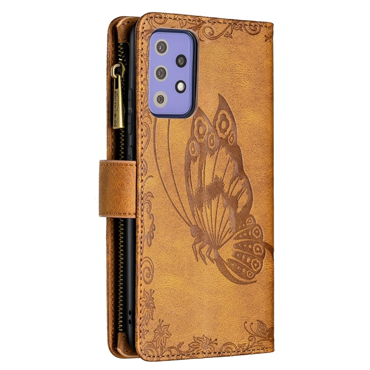 For Samsung Galaxy A72 4G / 5G Flying Butterfly Embossing Pattern Zipper Horizontal Flip Leather Case with Holder & Card Slots & Wallet