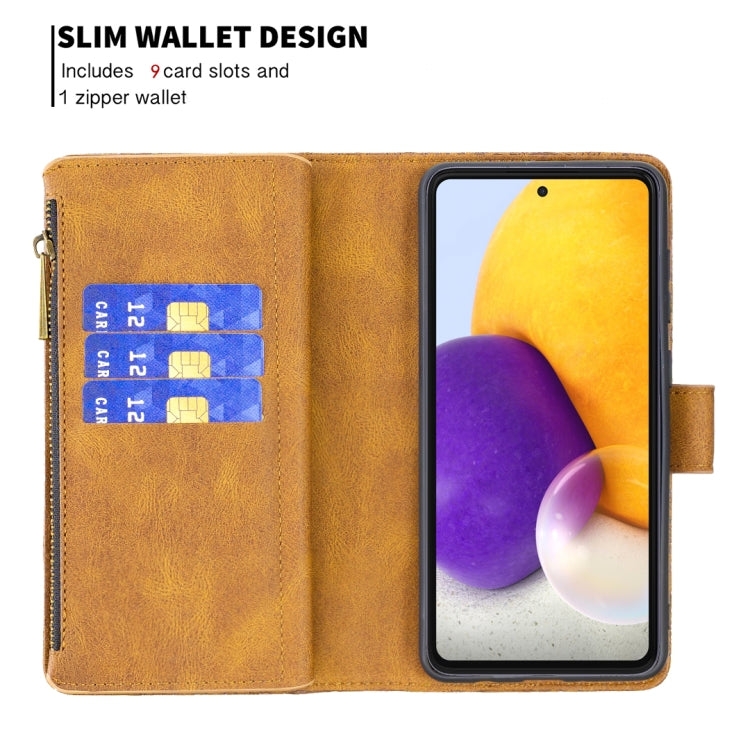 For Samsung Galaxy A72 4G / 5G Flying Butterfly Embossing Pattern Zipper Horizontal Flip Leather Case with Holder & Card Slots & Wallet