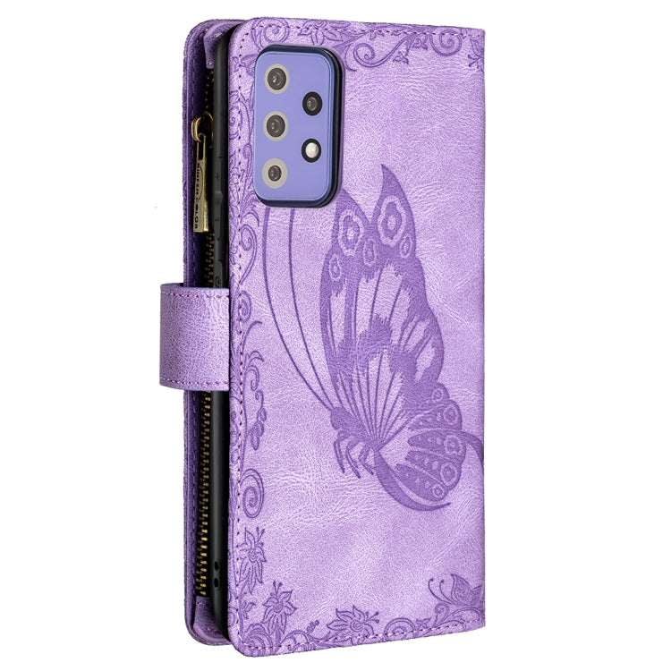 For Samsung Galaxy A72 4G / 5G Flying Butterfly Embossing Pattern Zipper Horizontal Flip Leather Case with Holder & Card Slots & Wallet