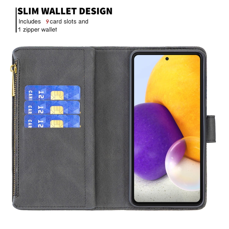 For Samsung Galaxy A72 4G / 5G Flying Butterfly Embossing Pattern Zipper Horizontal Flip Leather Case with Holder & Card Slots & Wallet