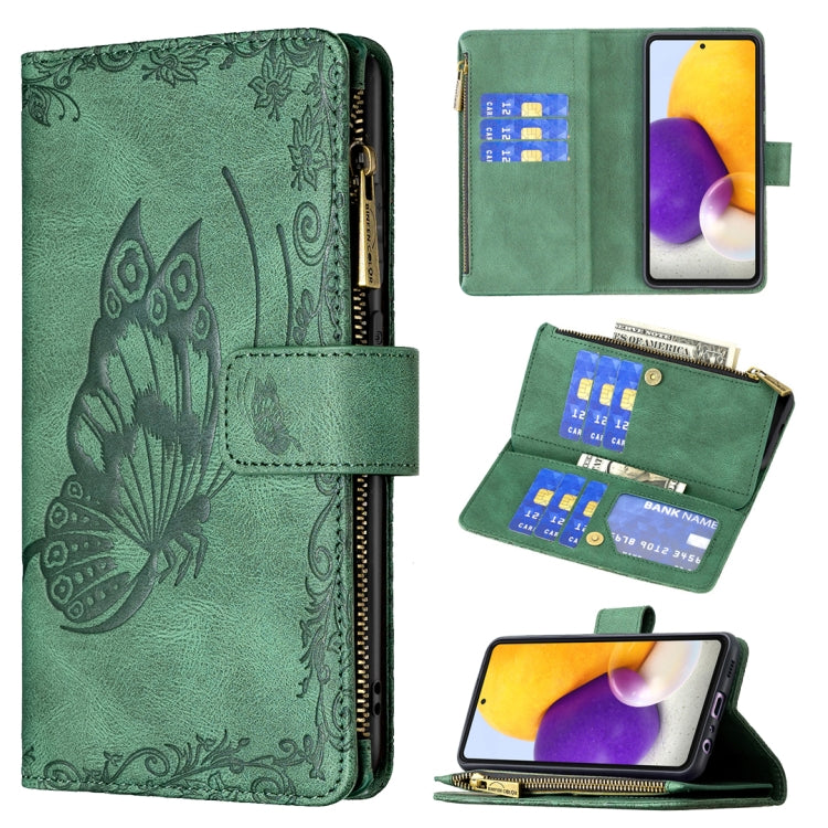 For Samsung Galaxy A72 4G / 5G Flying Butterfly Embossing Pattern Zipper Horizontal Flip Leather Case with Holder & Card Slots & Wallet