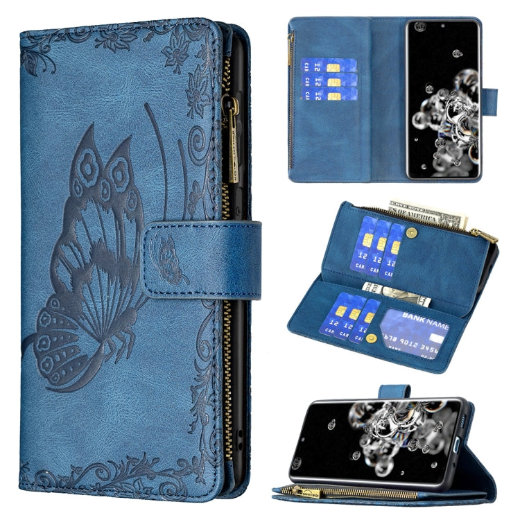 For Samsung Galaxy S20 Ultra Flying Butterfly Embossing Pattern Zipper Horizontal Flip Leather Case with Holder & Card Slots & Wallet