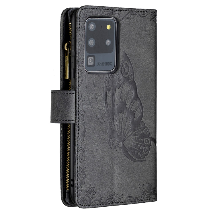 For Samsung Galaxy S20 Ultra Flying Butterfly Embossing Pattern Zipper Horizontal Flip Leather Case with Holder & Card Slots & Wallet