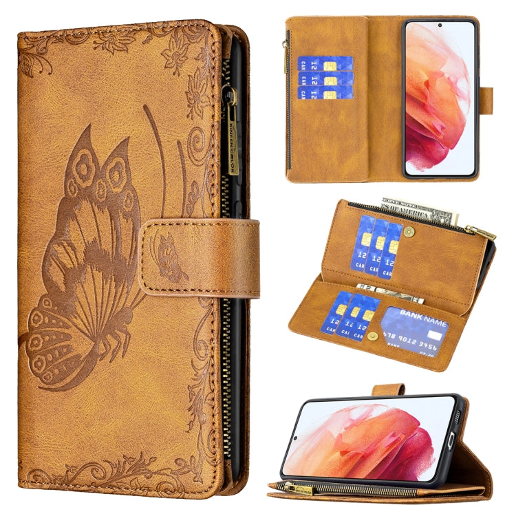 For Samsung Galaxy S21 5G Flying Butterfly Embossing Pattern Zipper Horizontal Flip Leather Case with Holder & Card Slots & Wallet