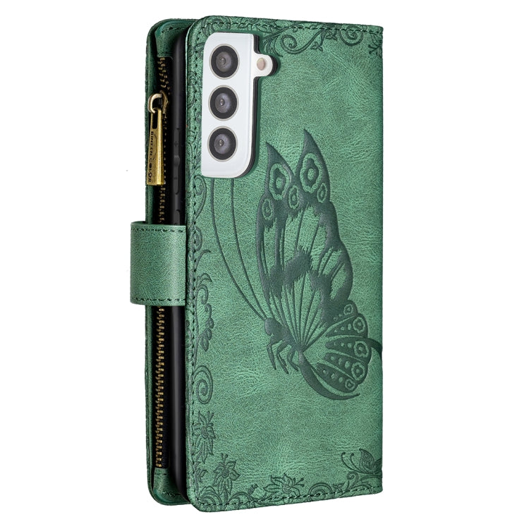 For Samsung Galaxy S21 5G Flying Butterfly Embossing Pattern Zipper Horizontal Flip Leather Case with Holder & Card Slots & Wallet