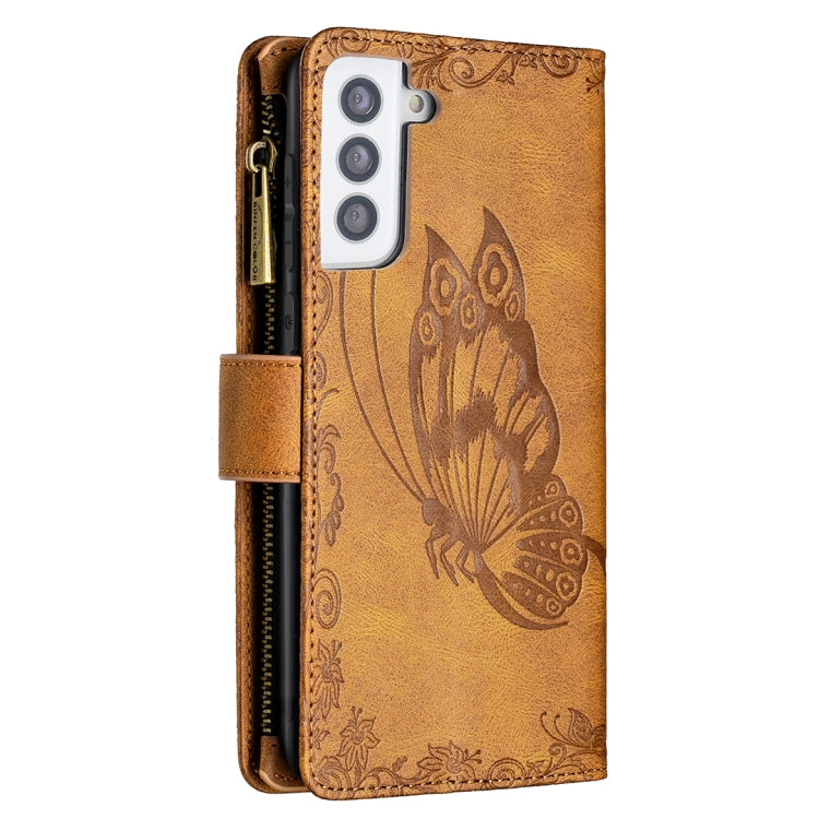 For Samsung Galaxy S21+ 5G Flying Butterfly Embossing Pattern Zipper Horizontal Flip Leather Case with Holder & Card Slots & Wallet