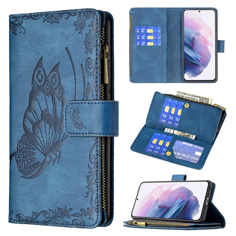 For Samsung Galaxy S21+ 5G Flying Butterfly Embossing Pattern Zipper Horizontal Flip Leather Case with Holder & Card Slots & Wallet