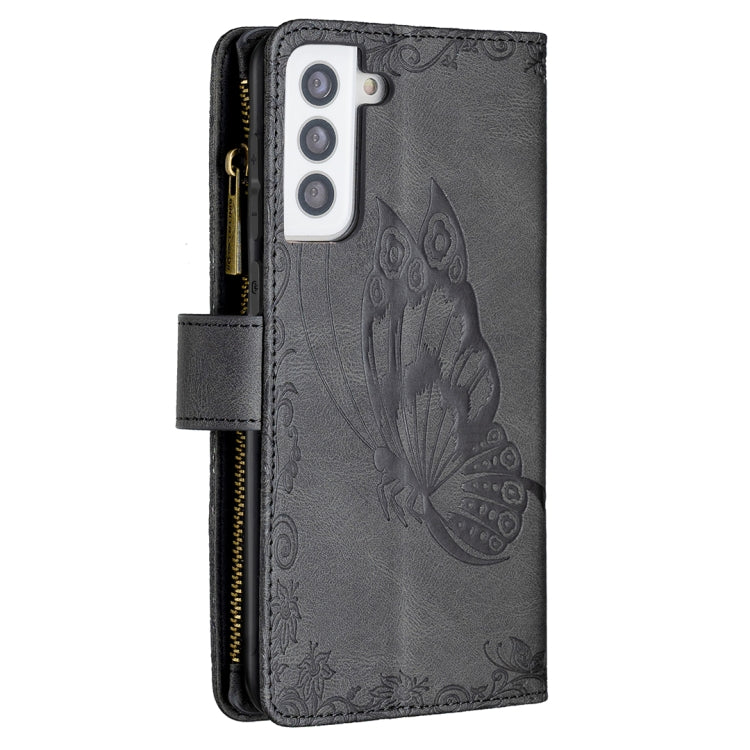 For Samsung Galaxy S21+ 5G Flying Butterfly Embossing Pattern Zipper Horizontal Flip Leather Case with Holder & Card Slots & Wallet