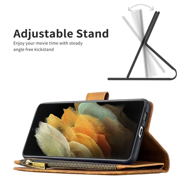 For Samsung Galaxy S21 Ultra 5G Flying Butterfly Embossing Pattern Zipper Horizontal Flip Leather Case with Holder & Card Slots & Wallet