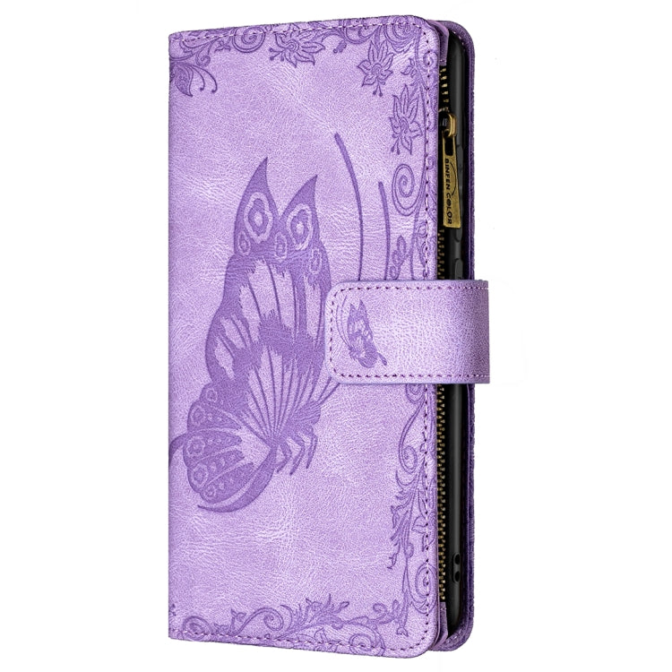 For Samsung Galaxy S21 FE Flying Butterfly Embossing Pattern Zipper Horizontal Flip Leather Case with Holder & Card Slots & Wallet